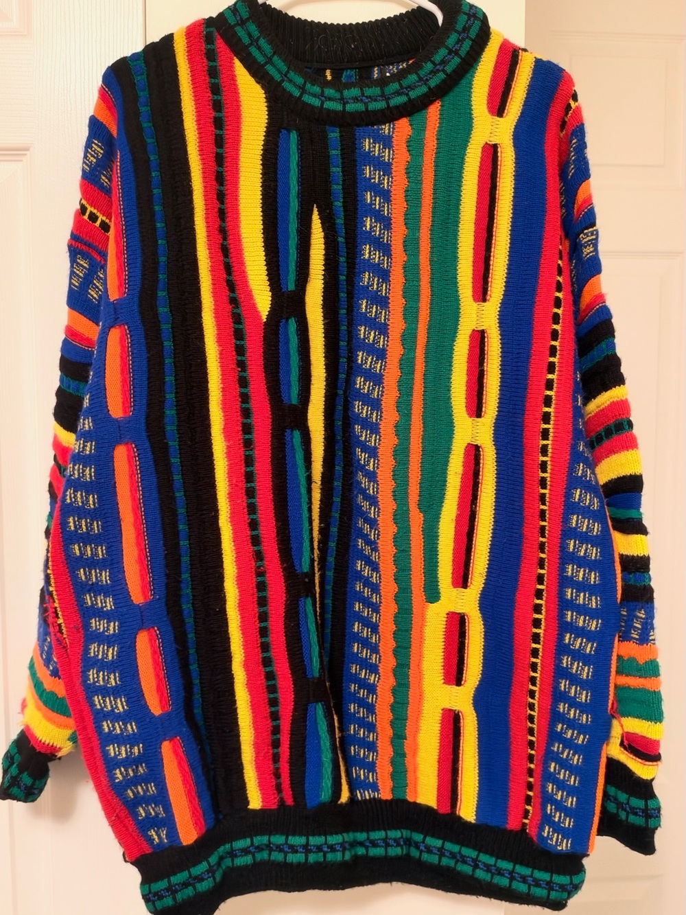 Vintage COOGI Style Multicolor Textured Knit Sweater Men’s XL Made in USA